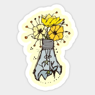 Light bulb with yellow flowers sketch 2 Sticker